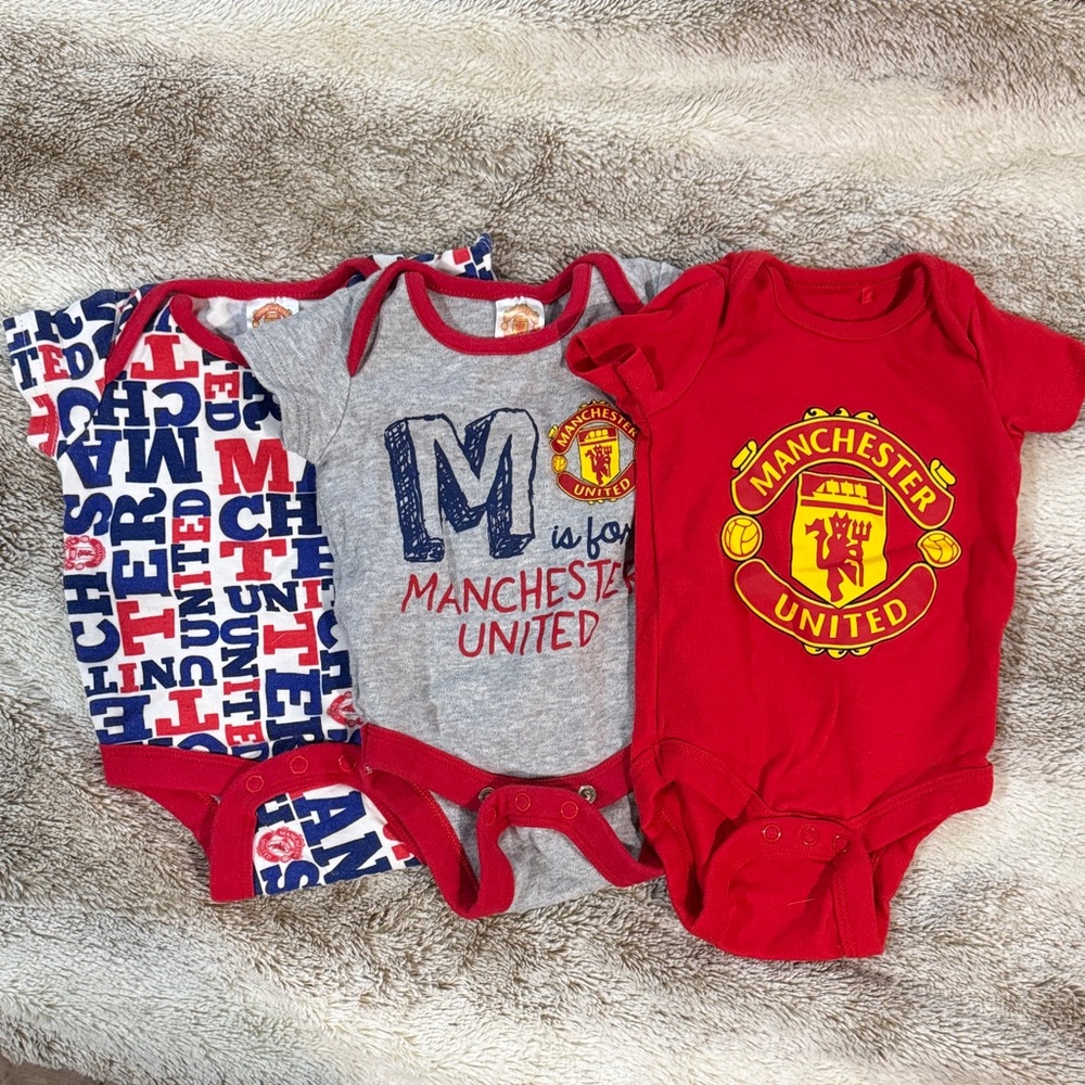 Manchester United Infant Bodysuit Trio - Red, Gray, and Blue